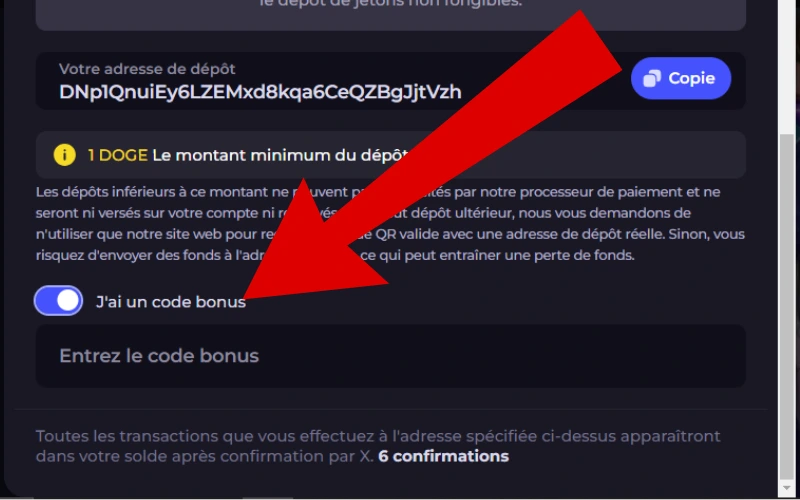 Entrez votre code bonus