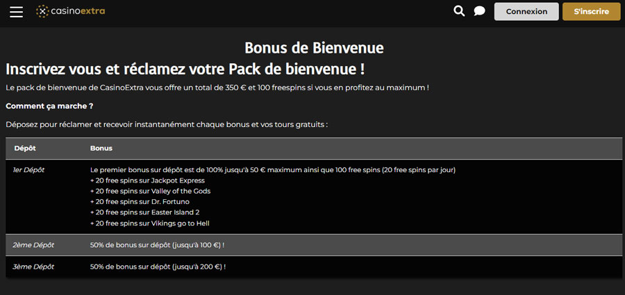 capture d'écran bonus casino extra