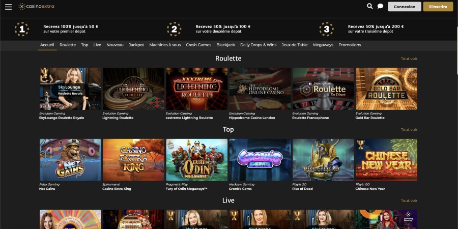 capture d'écran interface casinoextra