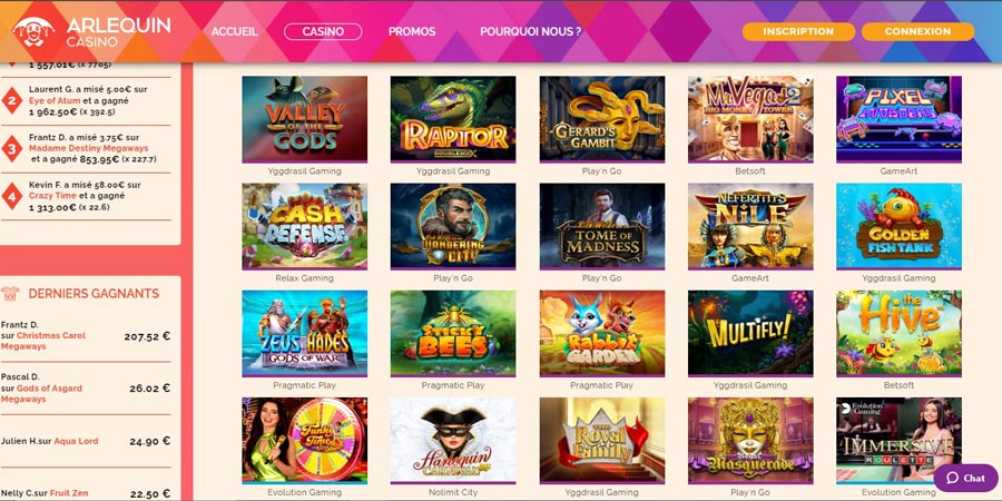 capture d'écran jeux arlequin casino