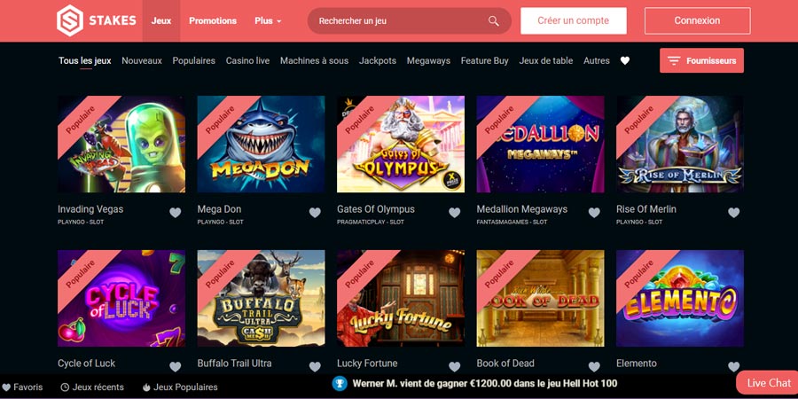 capture d'écran jeux disponibles stakes casino