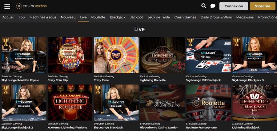 capture d'écran live casino extra