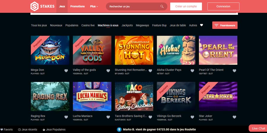capture d'écran slots stakes casino