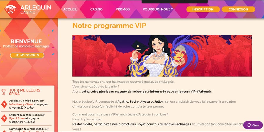 capture d'écran vip arlequin casino