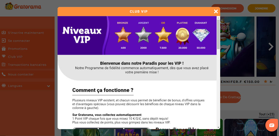 capture d'écran vip gratorama