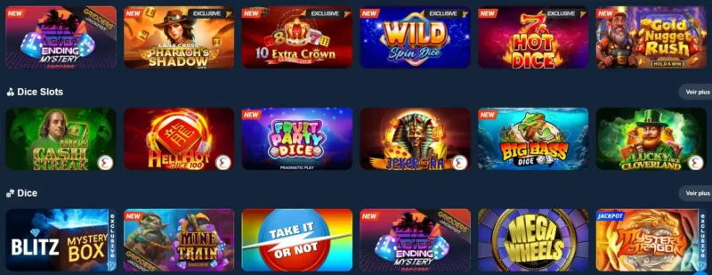 La page des jeux sur Blitz Casino