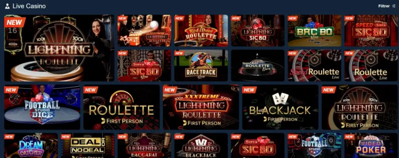 La page des jeux live casino sur Blitz