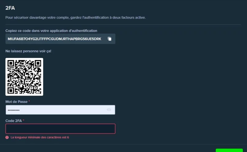 Authentification 2FA sur Stake Casino