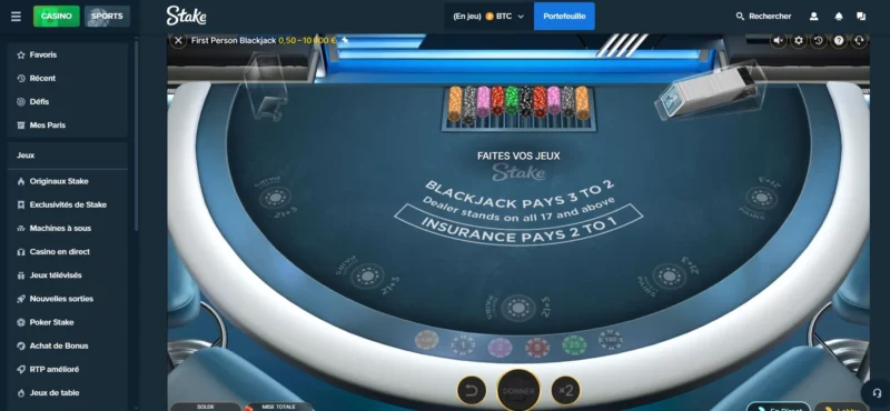 First Person Blackjack sur Stake Casino en ligne
