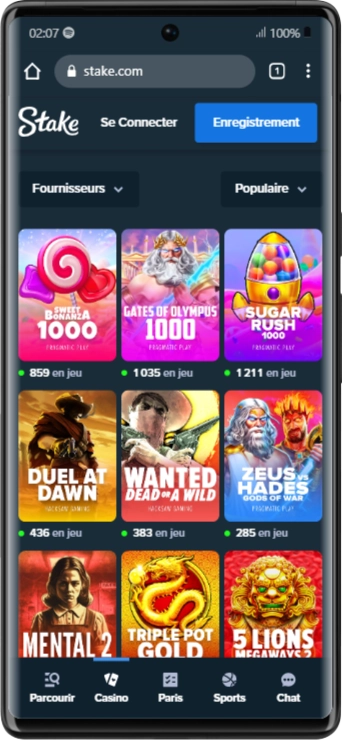 Interface de Stake Casino sur mobile Google Pixel 6 Pro