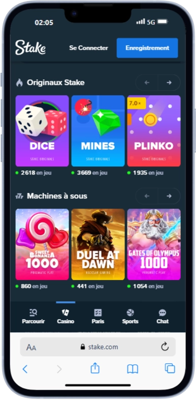 Interface de Stake Casino sur mobile iPhone 14