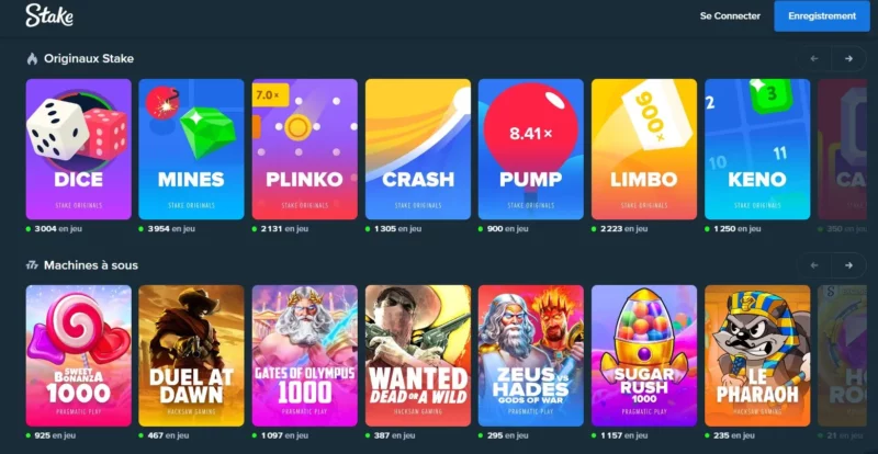 Pages des jeux de casino sur Stake