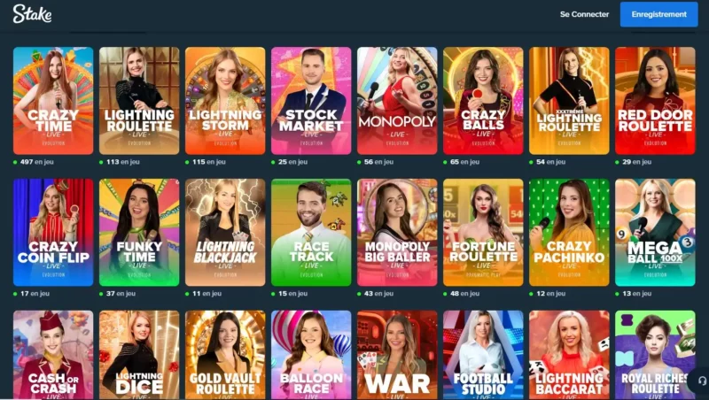 Pages des jeux TV sur Stake casino en ligne