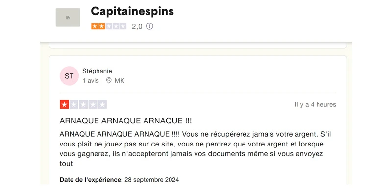 capture d'écran avis stephanie captain spins casino