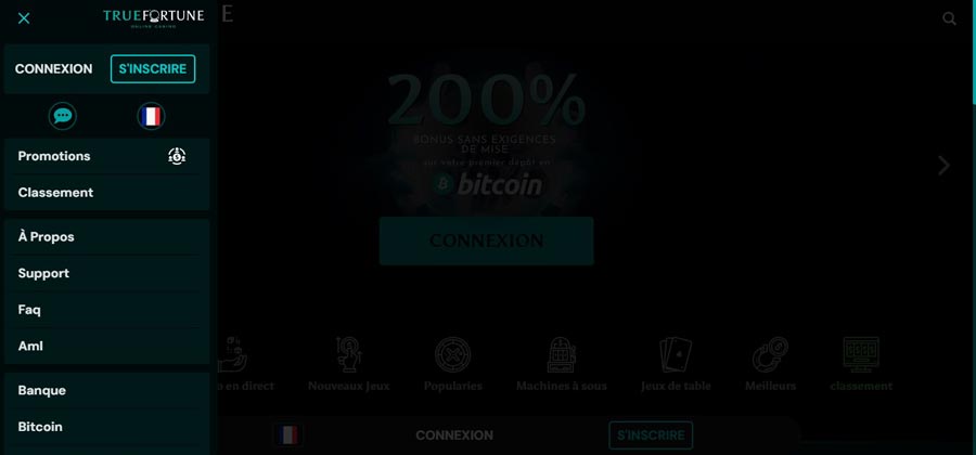 capture d'écran d'accueil true fortune