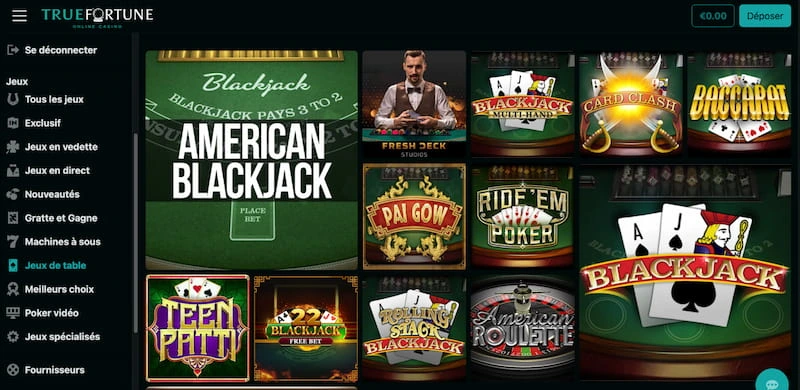 jeux de table truefortune casino