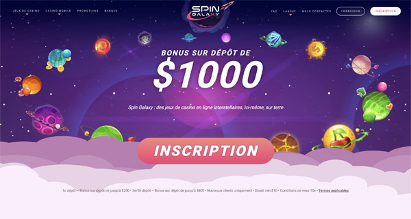 capture d'écran d' accueil spin galaxy casino