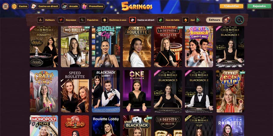 capture d'écran des jeux casino en direct de 5gringos
