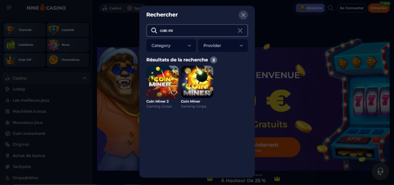 capture d'écran mini jeu coin miner nine casino