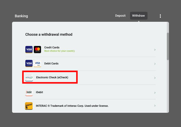 capture d'écran methode paiement echeck