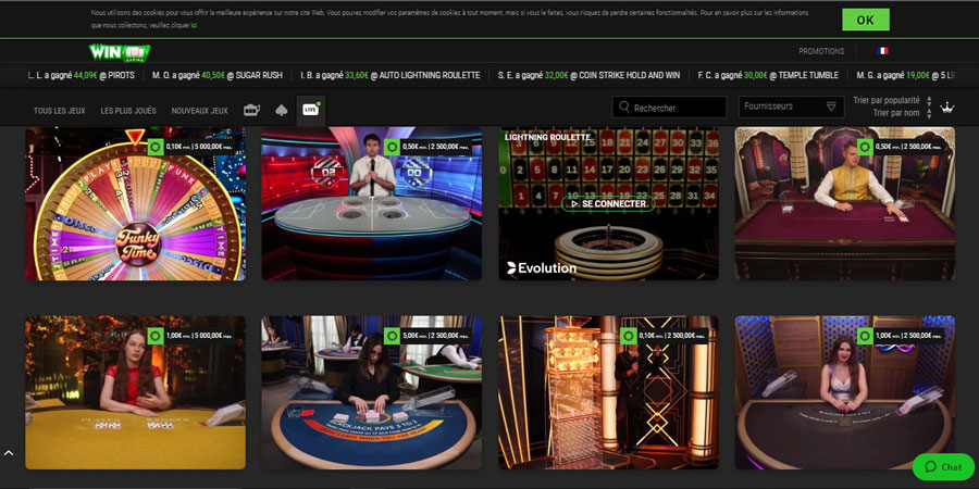 capture d'écran casino live winoui