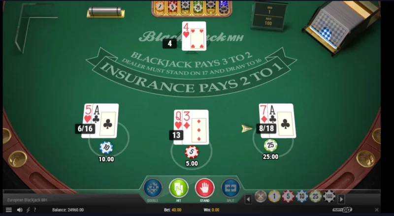 Écran de jeu sur European Blackjack sur Metaspins Casino
