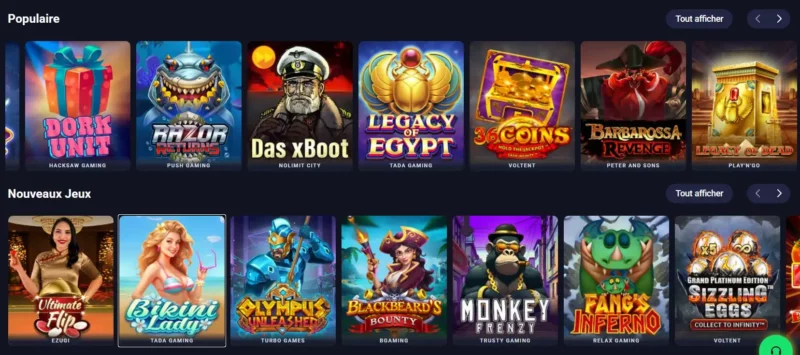 Page des jeux sur Metaspins Casino en ligne