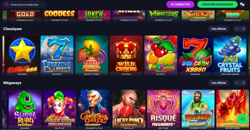 Page des machines à sous sur Metaspins Casino en ligne