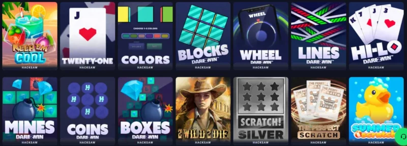 Page des mini-jeux sur Metaspins Casino en ligne
