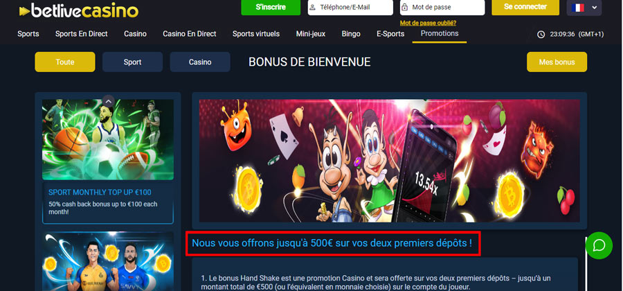 capture d'écran bonus betlive casino