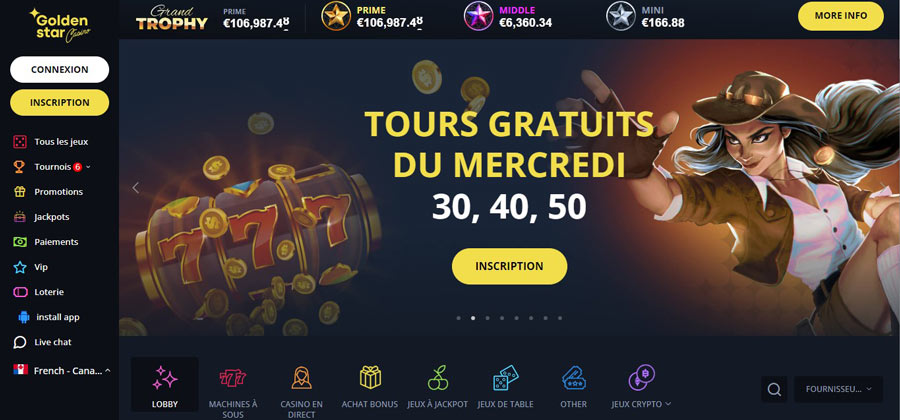 capture d'écran bonus mercredi golden star casino