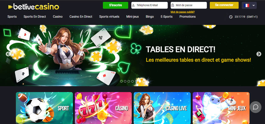 capture d'écran d'accueil betlive casino