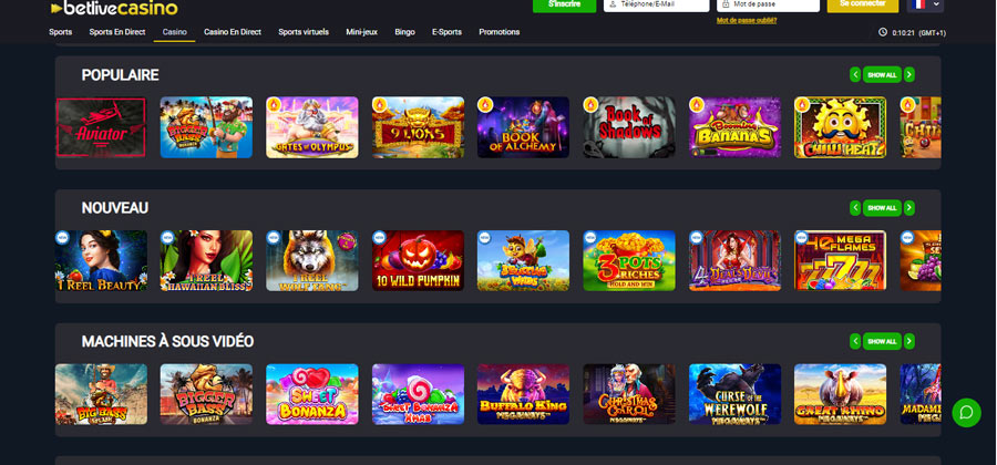 capture d'écran jeux betlive casino