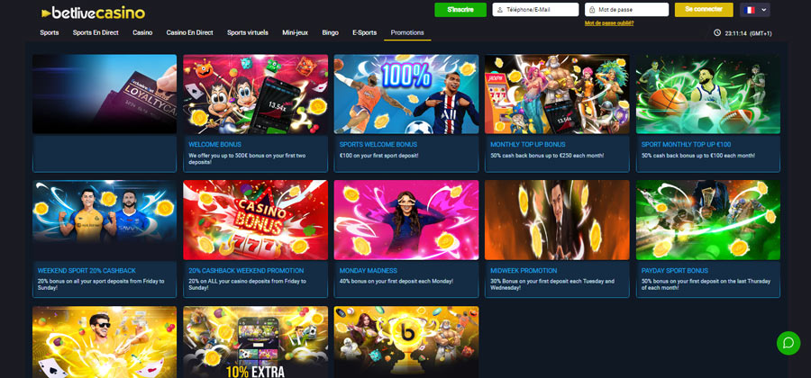 capture d'écran promotions betlive casino