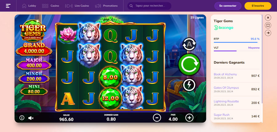 capture d'écran machine a sous tiger gem wild sultan
