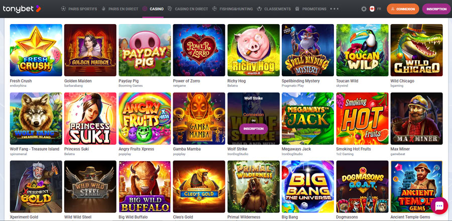 capture d'écran slots tonybet casino