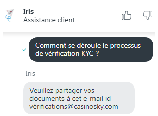 live chat vérification compte casino sky