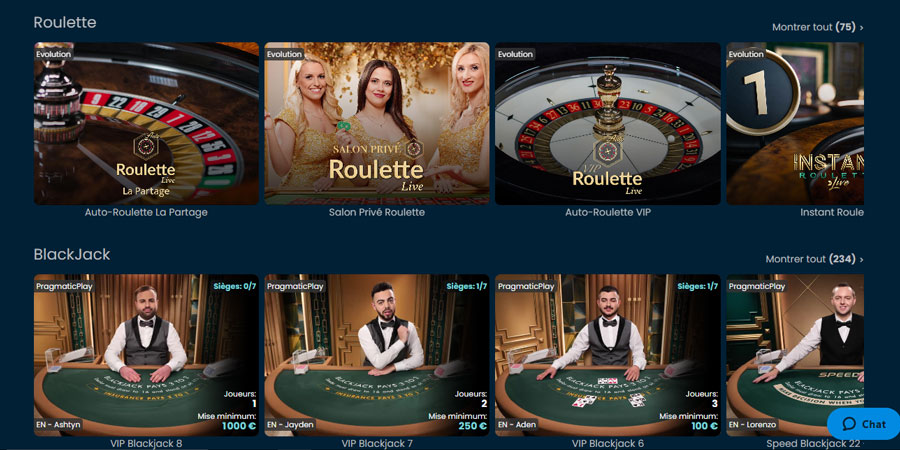 capture d'écran jeux de table wettigo casino