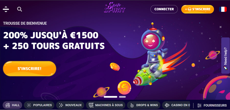 capture d'écran d'accueil de spin spirit casino