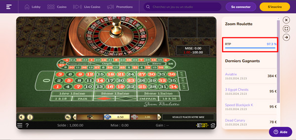 capture d'écran rtp zoom roulette
