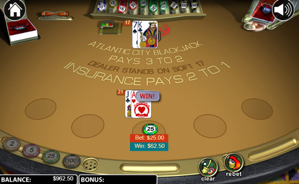 capture d'écran surrender atlantic city blackjack