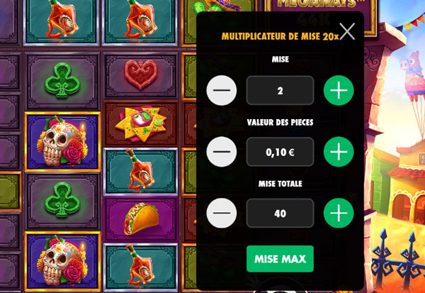 capture d'écran bouton mise slot muertos multiplier