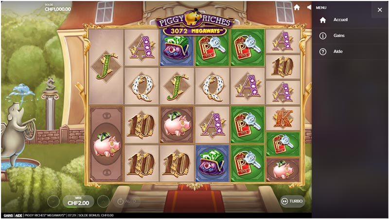 capture d'écran boutons slot piggy riches megaways