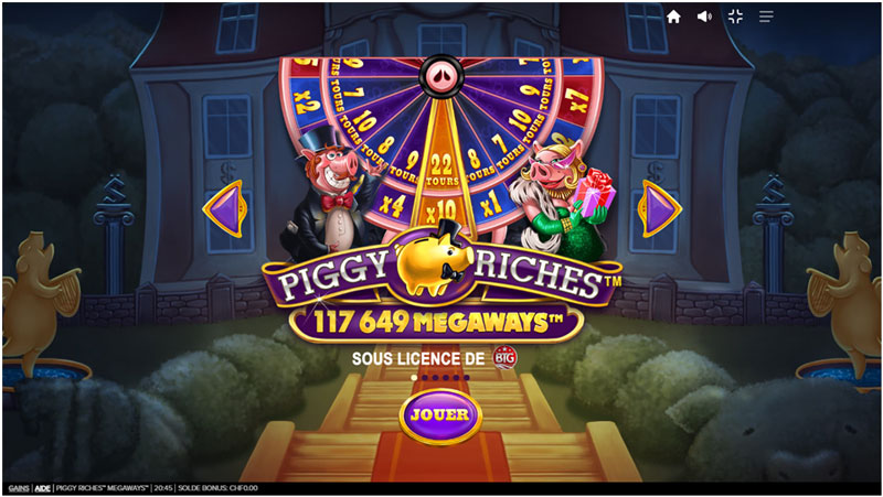 capture d'écran daccueil slot piggy riches megaways