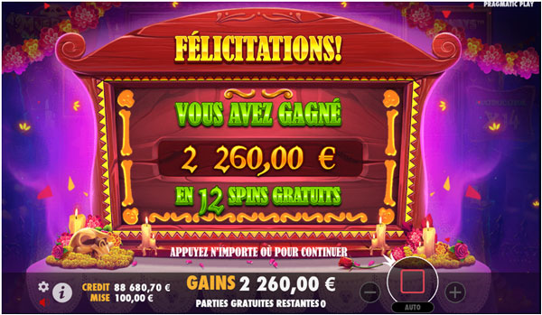 capture d'écran free spins slot muertos multiplier 2
