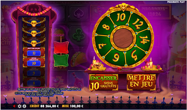 capture d'écran free spins slot muertos multiplier