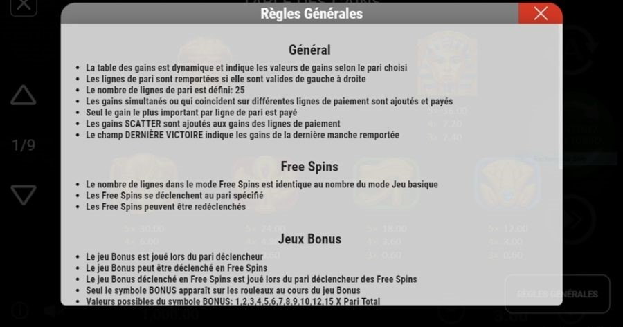 règles machine a sous sun of egypt 3