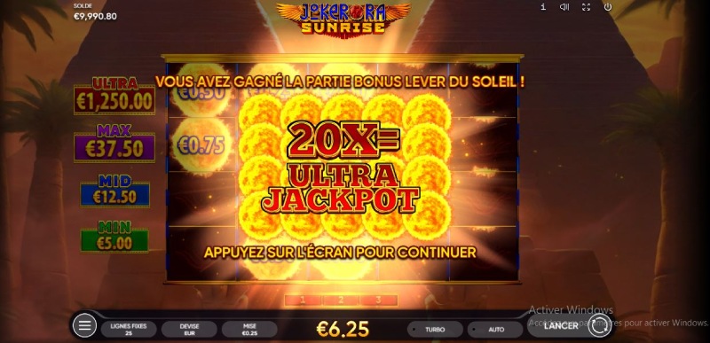 capture d'écran bonus lever du soleil slot joker ra sunrise