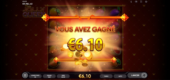 capture d'écran gain slot jolly queen