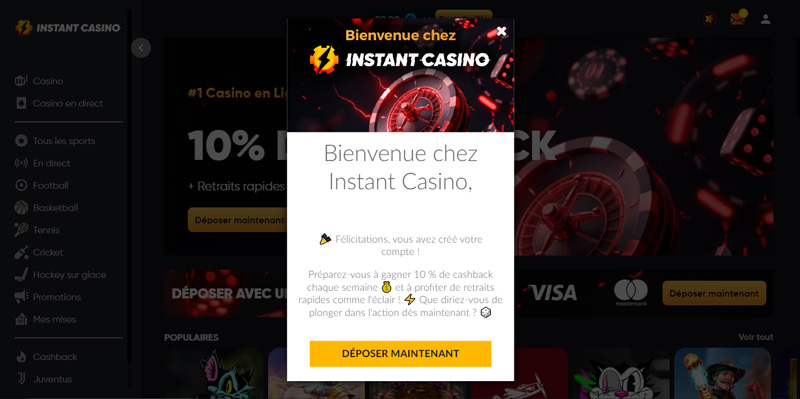 capture d'écran inscription instant casino etape3